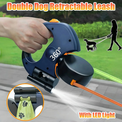 Petflx Dual Retractable Dog Leash – Tangle-Free With Light